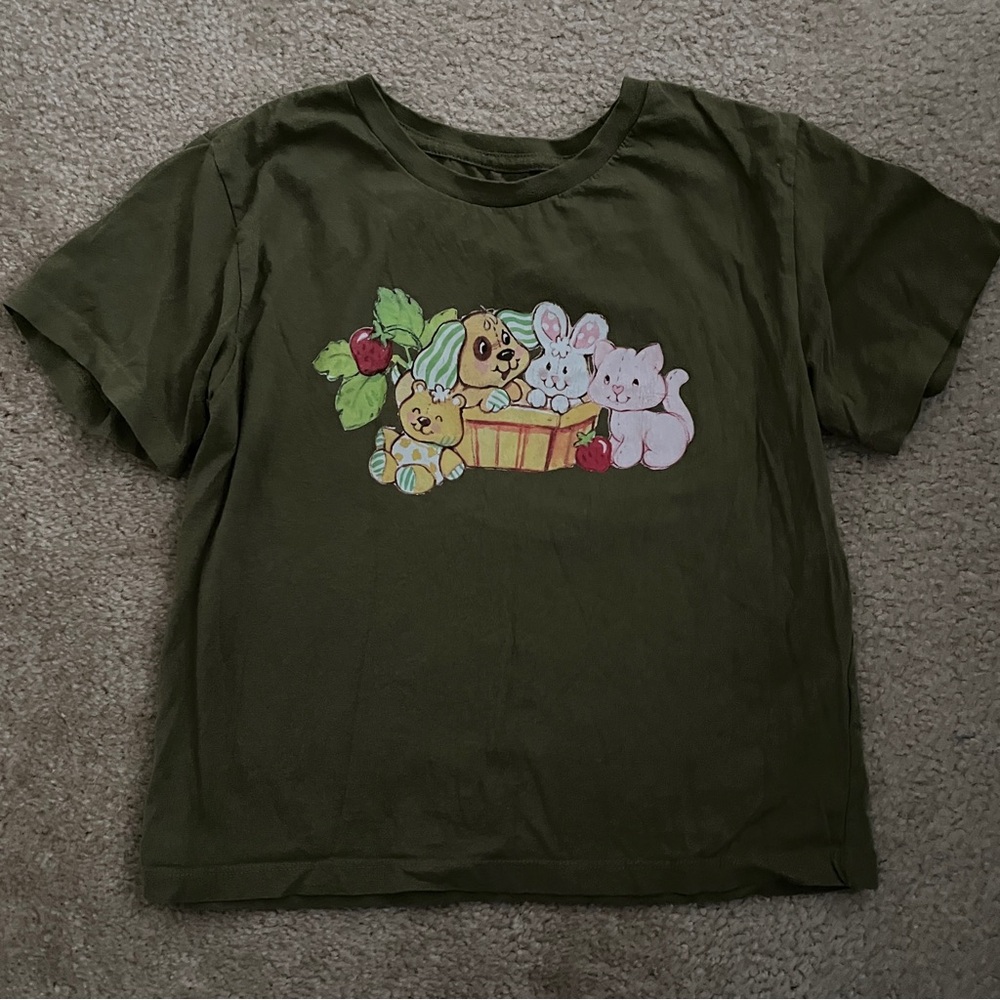 Olive Green strawberry shortcake baby tee